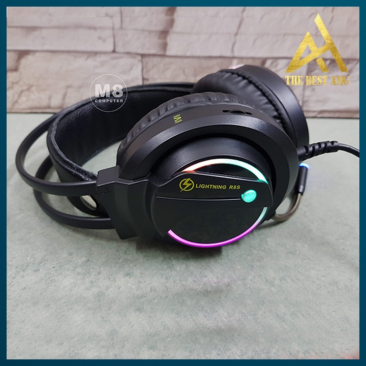 Tai Nghe Headphone Gaming Có Rung Đèn LED 7 Màu RGB Có Mic LIGHTNING R8S Tai Nghe Nhạc Máy Vi Tính PC Laptop Có Dây