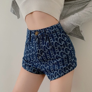 Quần short jean lưng cao in chữ y2k cá tính cho nữ