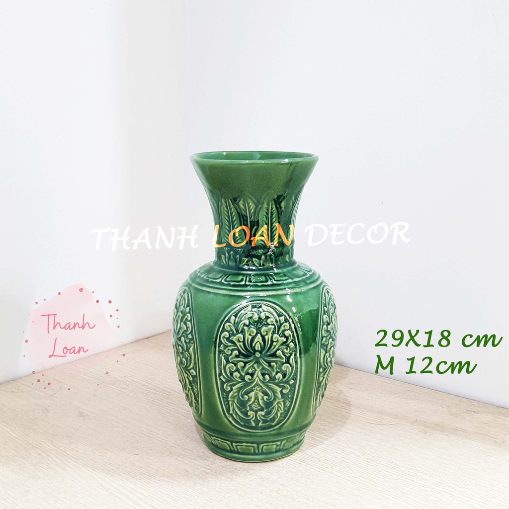 Lọ hoa gốm sứ Bát Tràng cỡ vừa - Bình hoa trang trí để bàn cao 30 cm - Loại 1