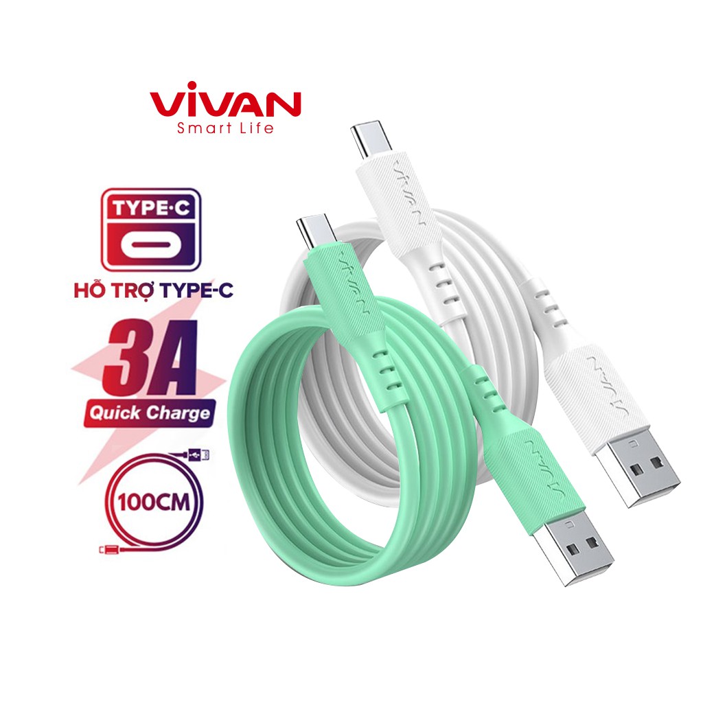 Cáp Sạc Nhanh Type-C VIVAN VSC100 3A Tương Thích Với Các Thiết Bị Android - BẢO HÀNH 12 THÁNG