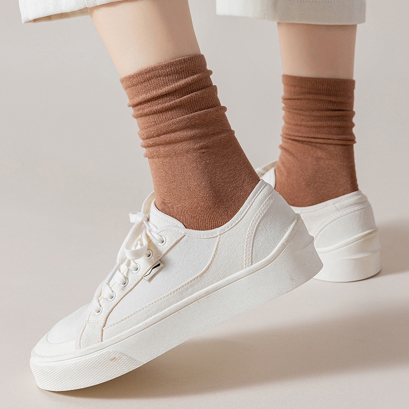 Vớ Cotton Cổ Cao Màu Đen Trơn Phong Cách Nhật Bản Thời Trang Mùa Thu Cho Nữ