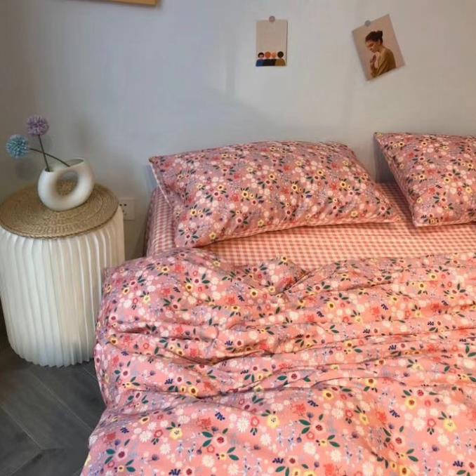 Trọn Bộ 4 Món Thương Hiệu🌸EVILY🌸 Chăn Ga Gối Mền Cotton Poly. Mẫu HOA NHÍ PHỐI HỒNG dễ thương,đáng yêu - EvilyDecor