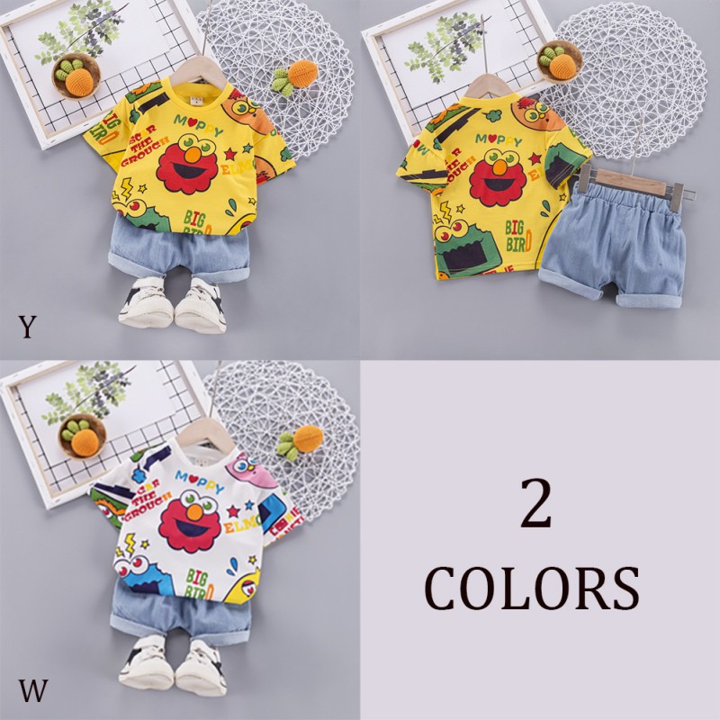 Set Áo Thun Ngắn Tay Cổ Tròn + Quần Short Đáng Yêu Cho Bé Trai