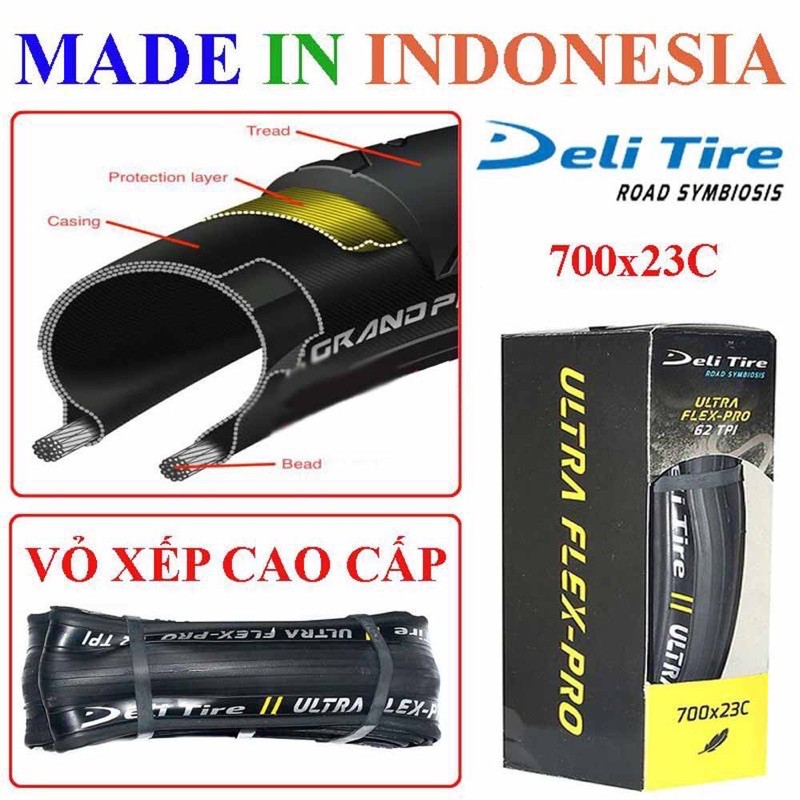 Lốp xe đạp 700x23C Deli Indonesia