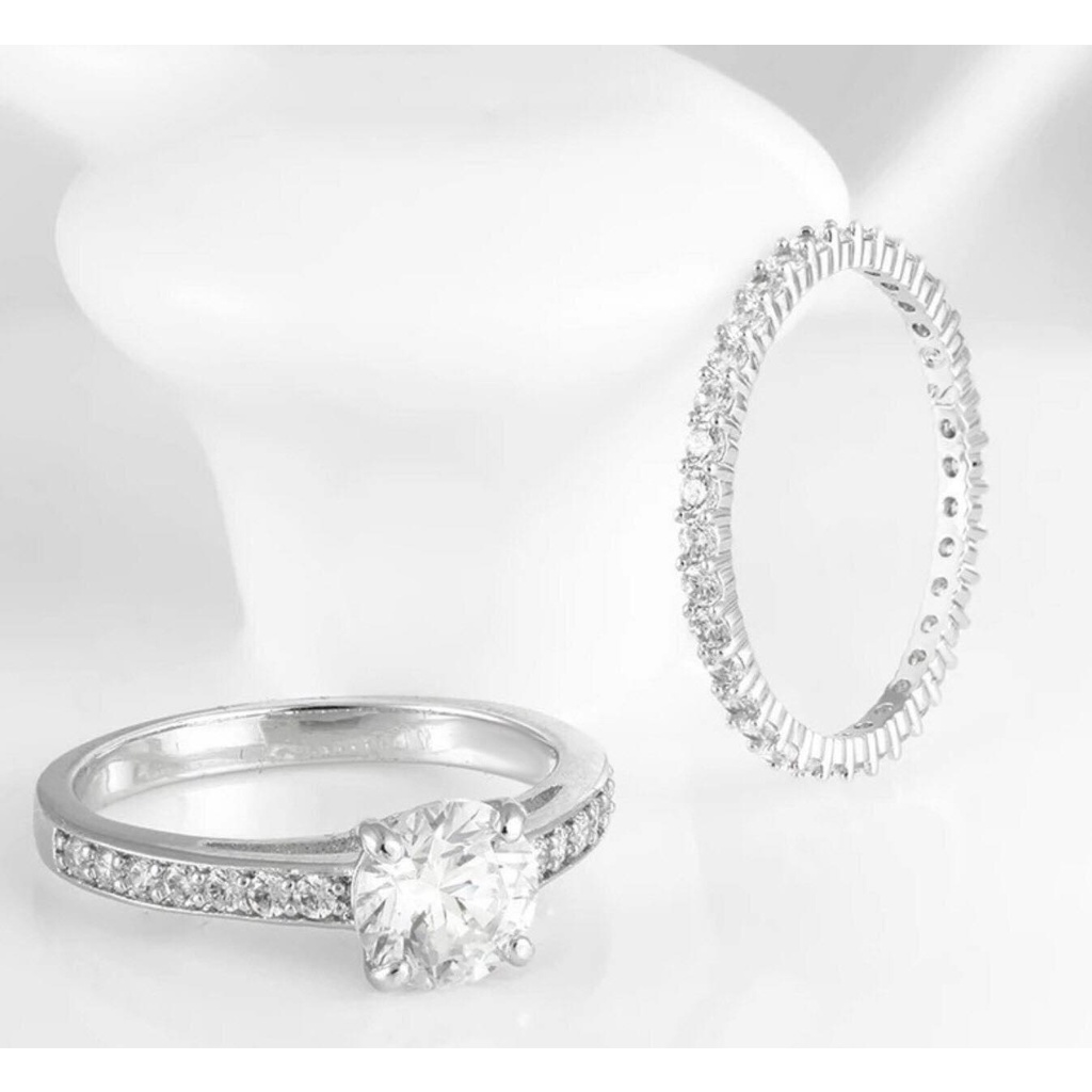 Trang sức Swarovski, Nhẫn 2 chiếc đá trắng tinh tế, sang trọng fullbox_thien_nga_viet_nam