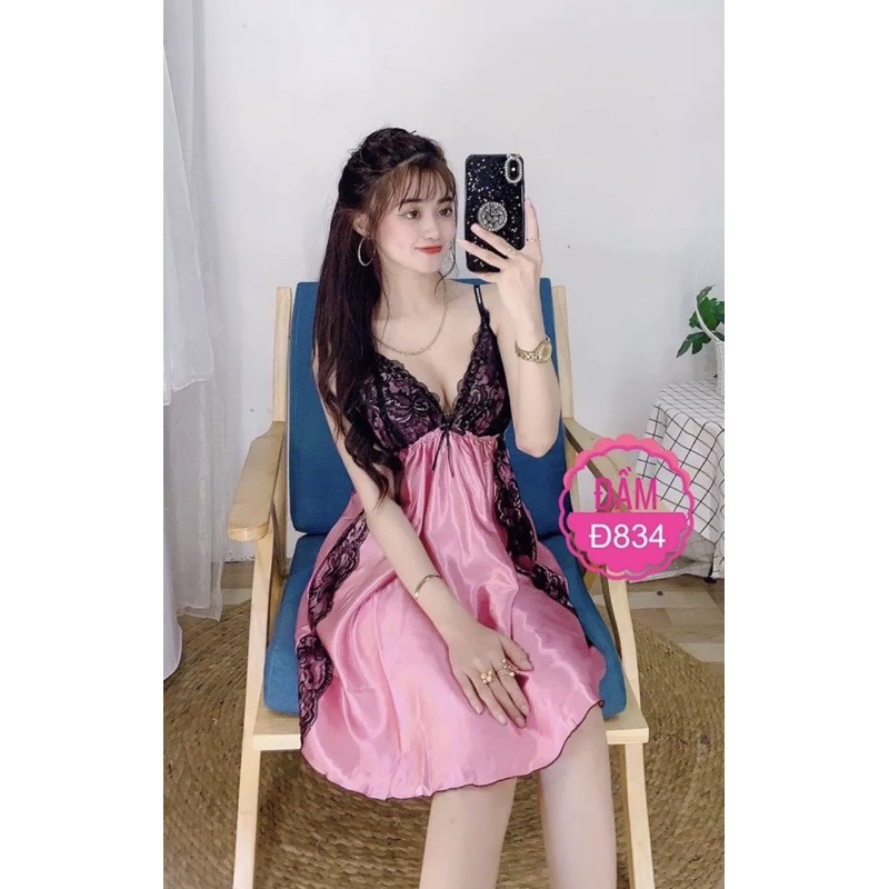 Đầm ngủ 2 dây bigsize (size 40-85kg), váy ngủ gợi cảm viền ren 2 bên, không mút, chất phi lụa mềm mịn, mã 834 | BigBuy360 - bigbuy360.vn