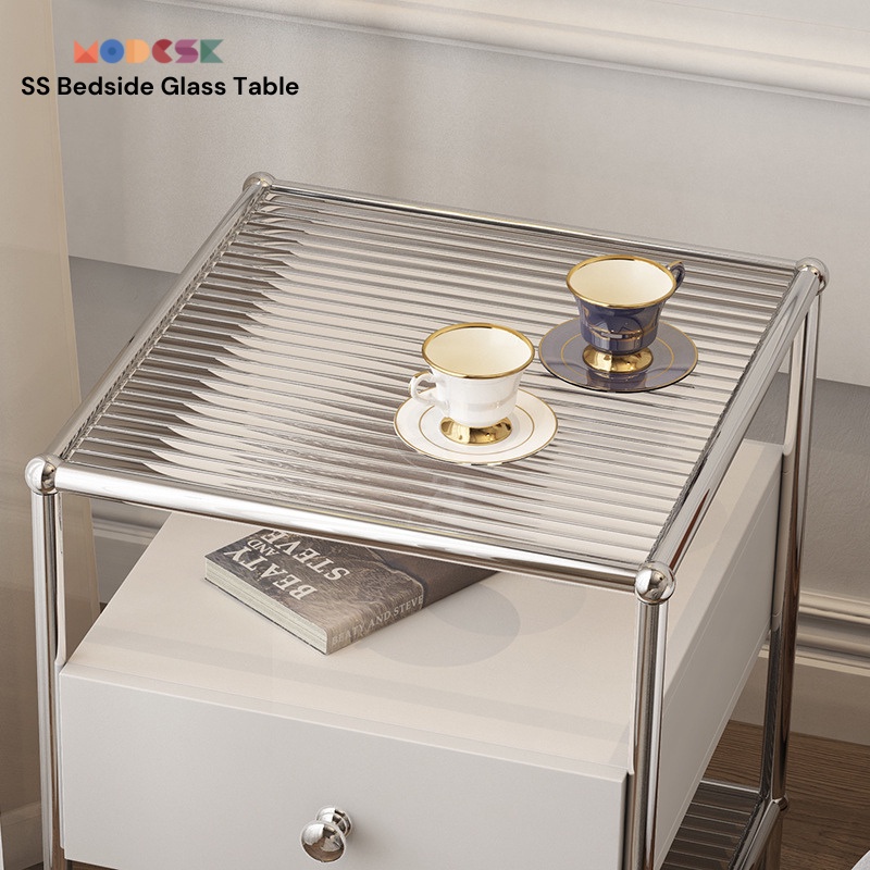 Kệ đầu giường, sofa Modesk SS Bedside Glass Table có hộc tủ