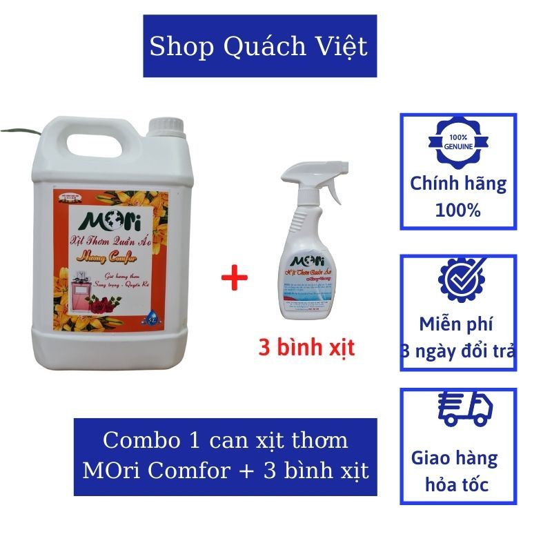 Xịt thơm quần áo MORI hương Comfor + 3 bình xịt nhỏ, dung tích 5L