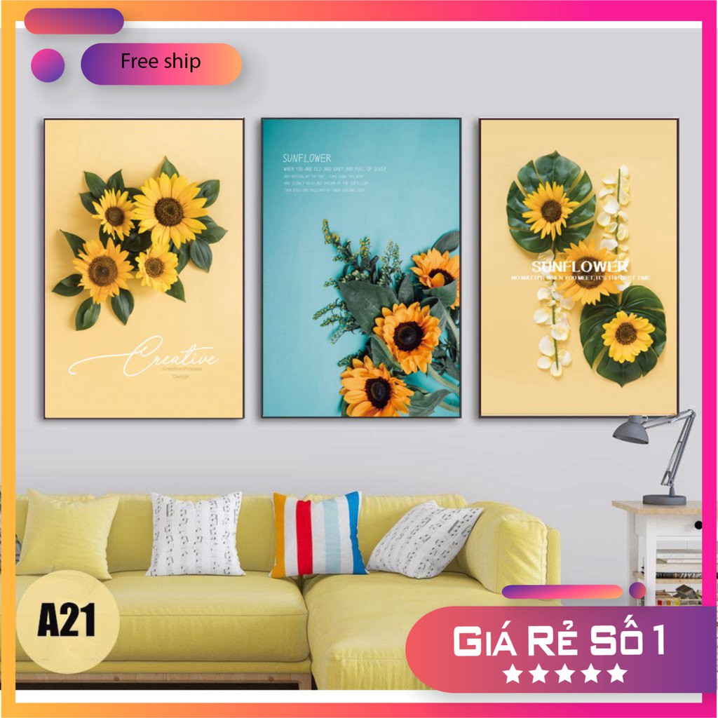 Bộ 3 tranh canvas hoa hướng dương | BigBuy360 - bigbuy360.vn