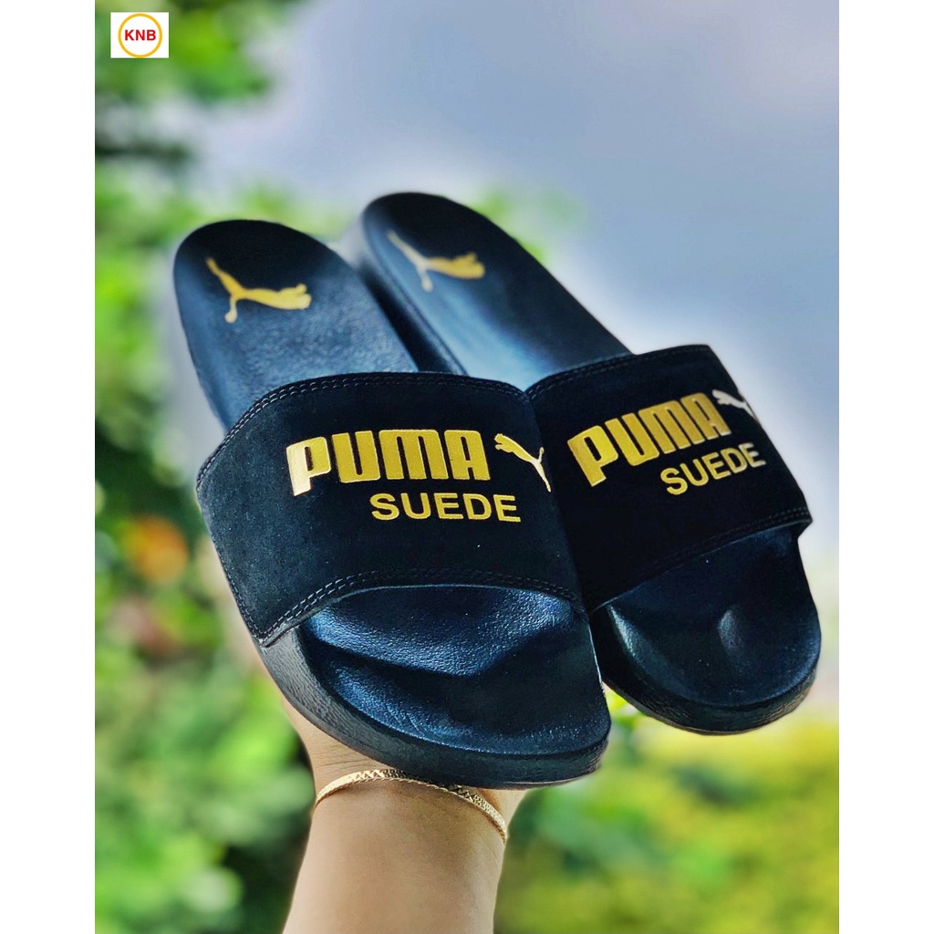 Dép 𝐏𝐔𝐌𝐀 ❤️FREESHIP + Hộp❤️ dép unisex 𝐌𝐋𝐁 quai ngang bóng chày thể thao nam nữ in PUMA da lộn, đế IP bền,màu đen