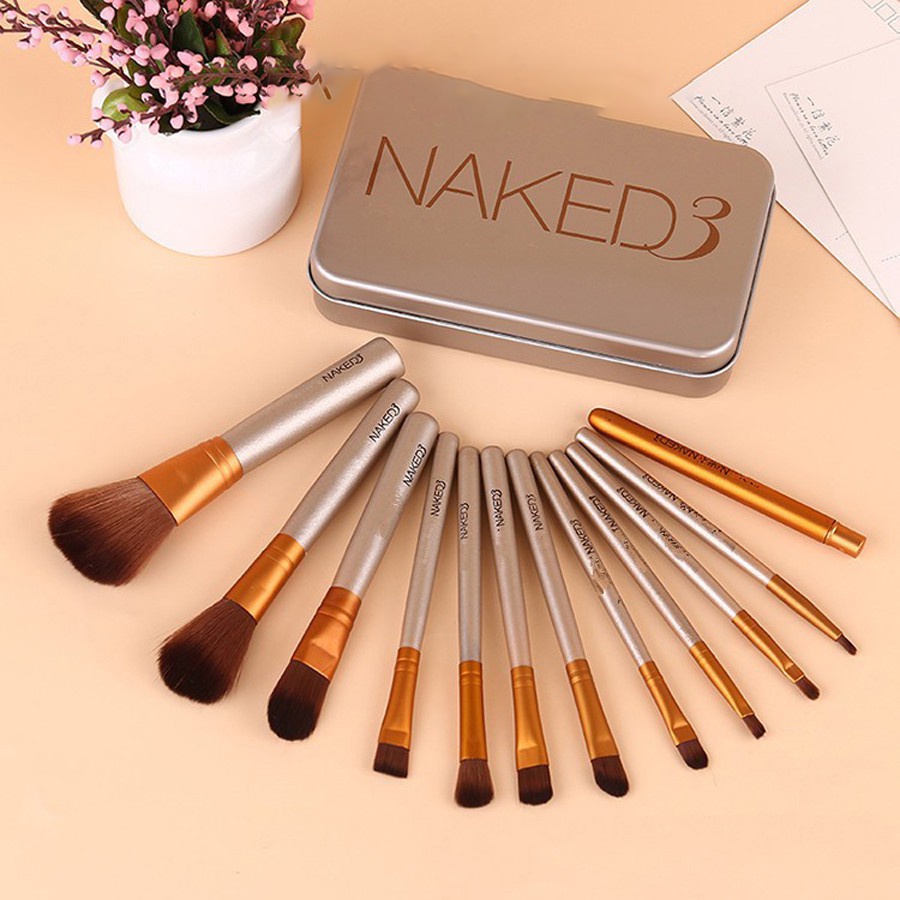 Bộ Cọ Trang Điểm 12 Cây Naked 3 Kèm Hộp Full Box, Đầu Lông Mềm Mại, Đàn Hồi, Giúp Bạn Thoải Mái