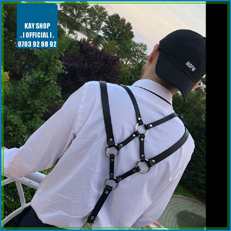 Đai ngực dây sexy da PU cho nam có khoen gài đóng gợi cảm quyến rũ mới lạ có móc cài quần