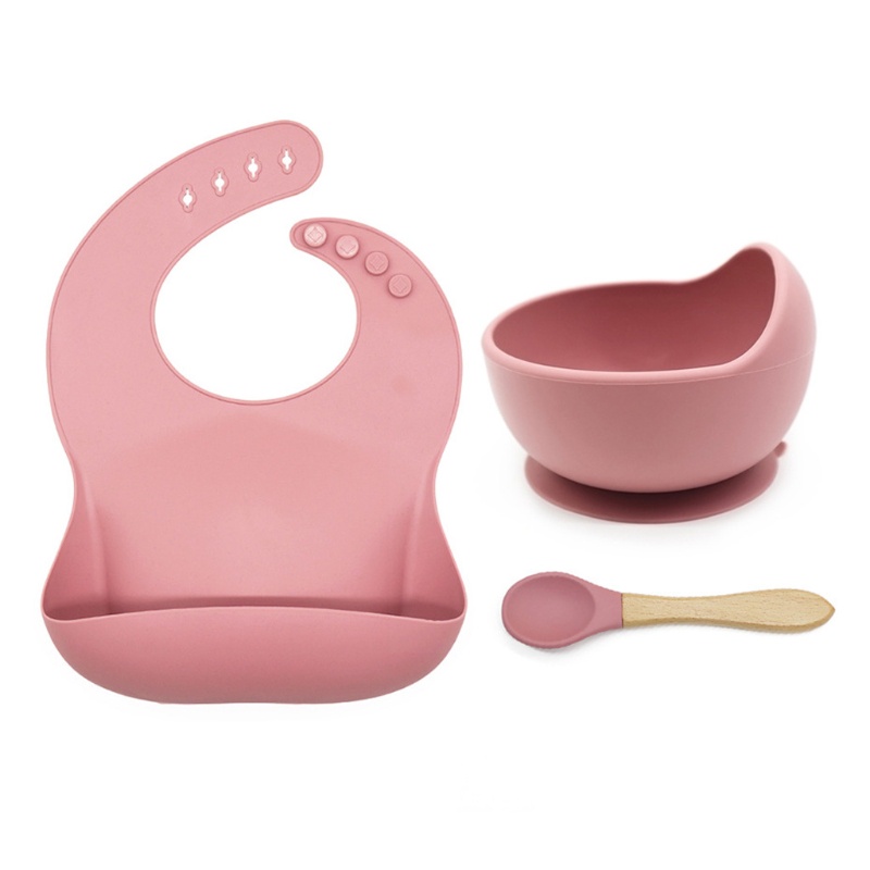 Bộ 3 Món Gồm Yếm + Đĩa + Muỗng + Yếm Ăn Bằng Silicone Cấp Độ Chống Nước Có Thể Điều Chỉnh Cho Bé Sơ Sinh