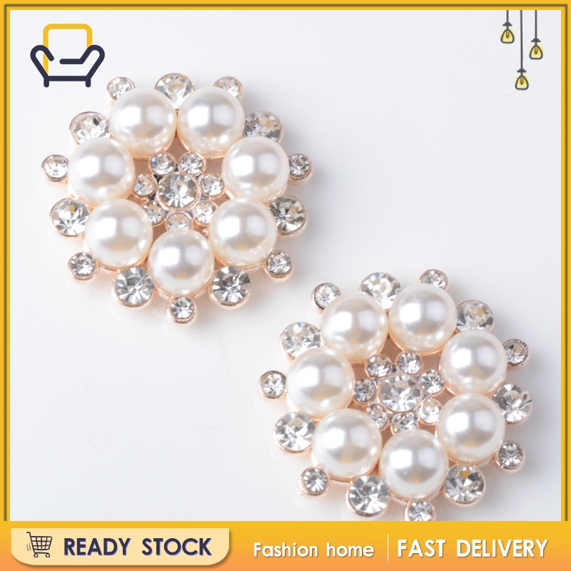 Set 5 Khuy Áo Hình Hoa Đính Đá Pha Lê Và Ngọc Trai Giả Thời Trang Diy