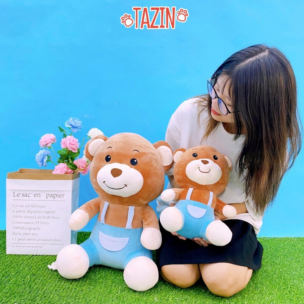 Gấu Bông Yếm Thêu Túi Cao Cấp, Gấu Ôm Dễ Thương Tazin