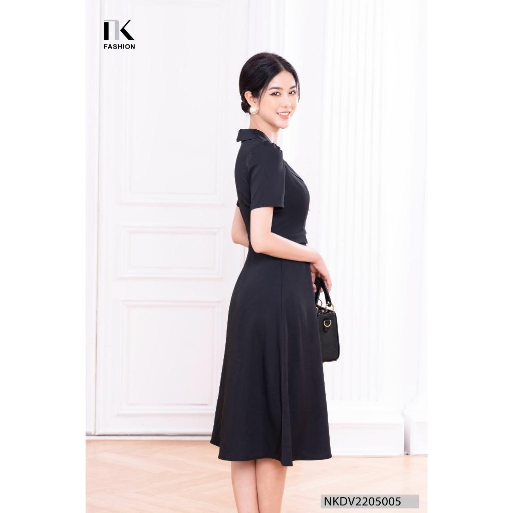 Đầm Thiết Kế Dáng Xòe Cổ Vest NK Fashion Tay Ngắn Phối Cúc Thanh Lịch, Chất Vải Nhập Hàn Dày Dặn Mềm Mát NKDV2205005