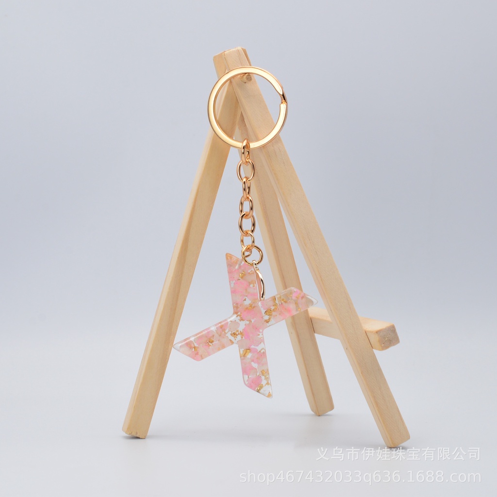 Mới Móc Khóa Nhựa epoxy Họa Tiết Chữ Cái Tiếng Anh Màu Hồng Ánh Vàng