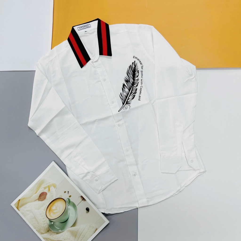 Áo Sơ Mi Nam Tay Dài Cổ Bẻ In Lông Chim Chất Kate Lụa Mịn Mát Đủ Size Chuẩn Form Lịch Lãm [NEW UNISEX]
