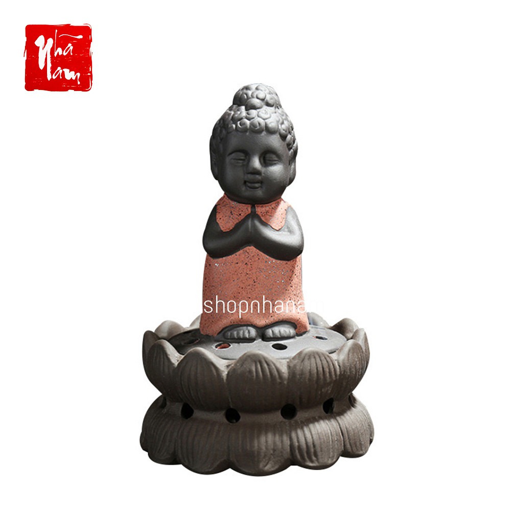 Lư xông trầm hương hình phật đỉnh đốt nhang gốm sứ tử sa tặng 1 nụ trầm hương Linh Tâm