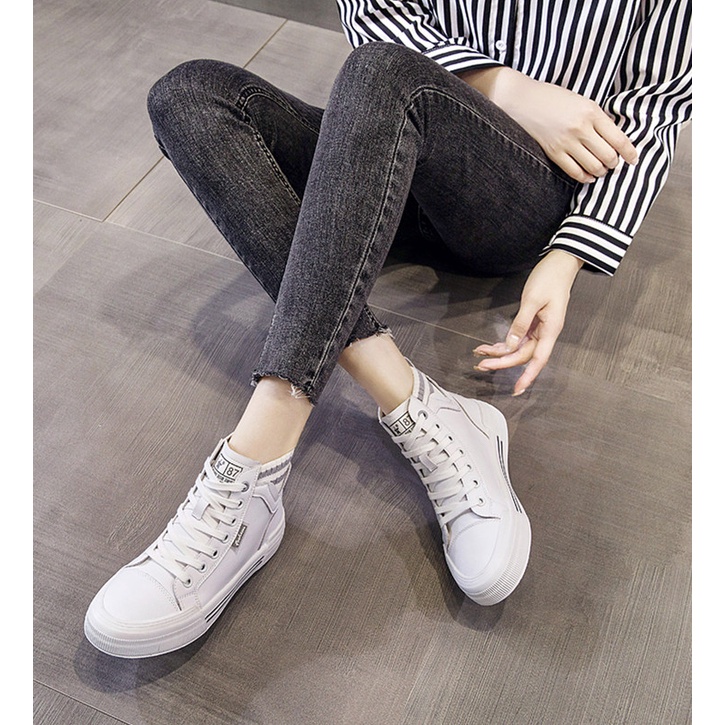 Giày ULZZANG Sneaker Nữ Giày Bata Cổ Cao Đế Bệt 3P