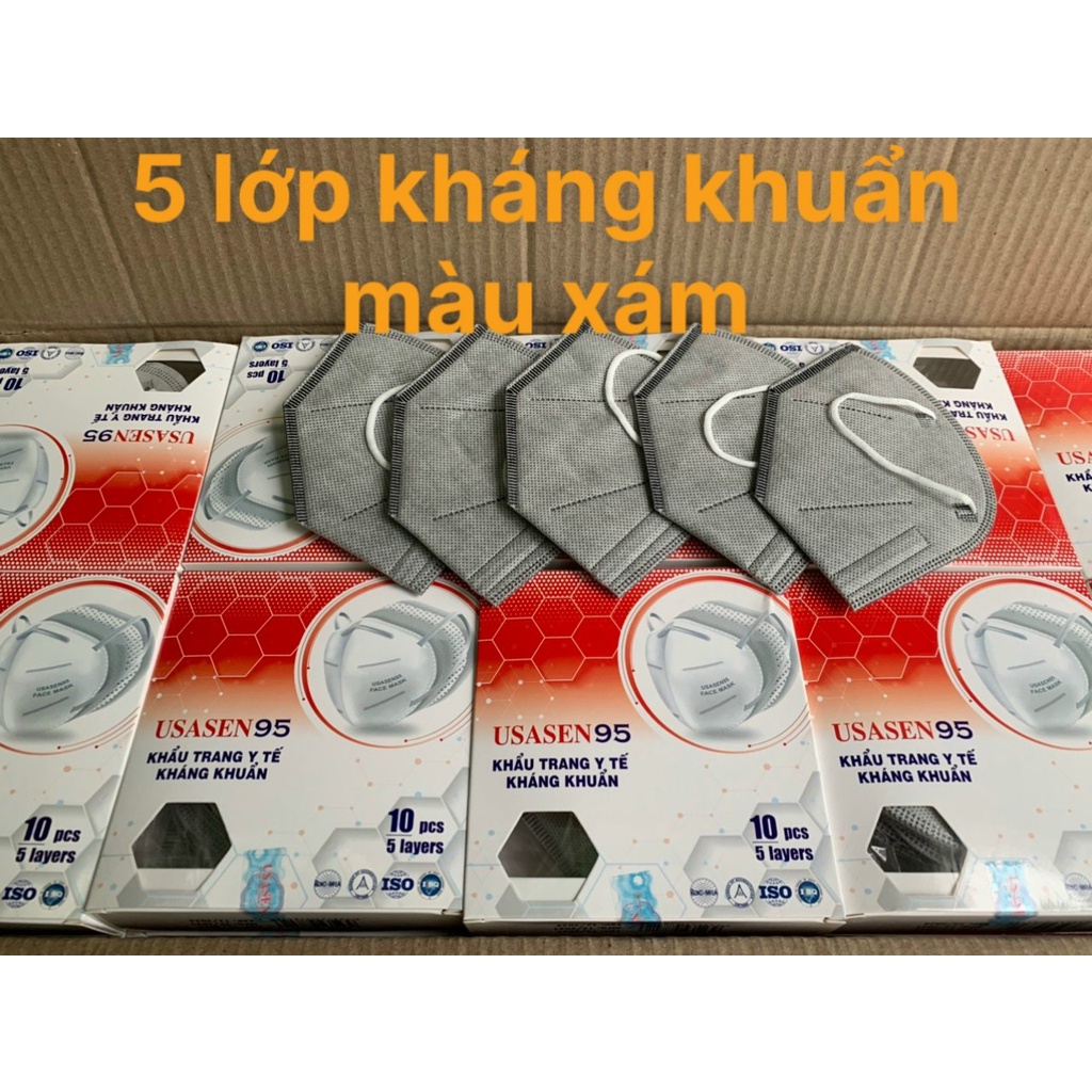 KHẨU TRANG USASEN 95 (5 LỚP) KHÁNG KHUẨN 1 HỘP 10C-MÁU TRẮNG