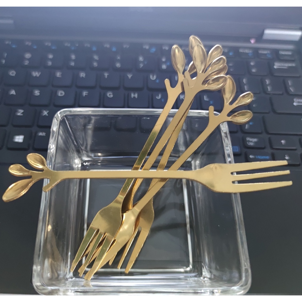 Set nĩa ăn hoa quả, bộ dĩa decor bàn ăn màu vàng đẹp mắt tiện lợi