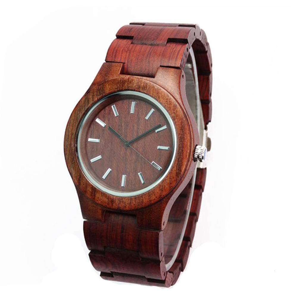 Red Sandal Wood Rosewood Casing Men's Analog Quartz WristWatch Wooden Band