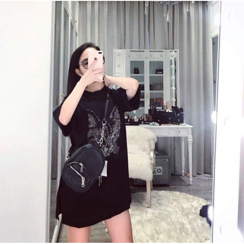 Áo Thun Cotton Zip Đính Đá FROM Rộng Dấu Quần
