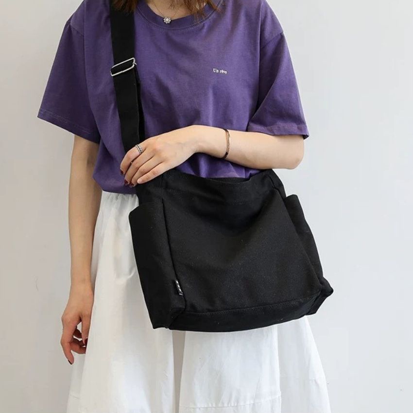 Túi đeo chéo vải canvas đựng đồ thời trang học sinh, sinh viên phong cách Hàn Quốc cao cấp ZIMI