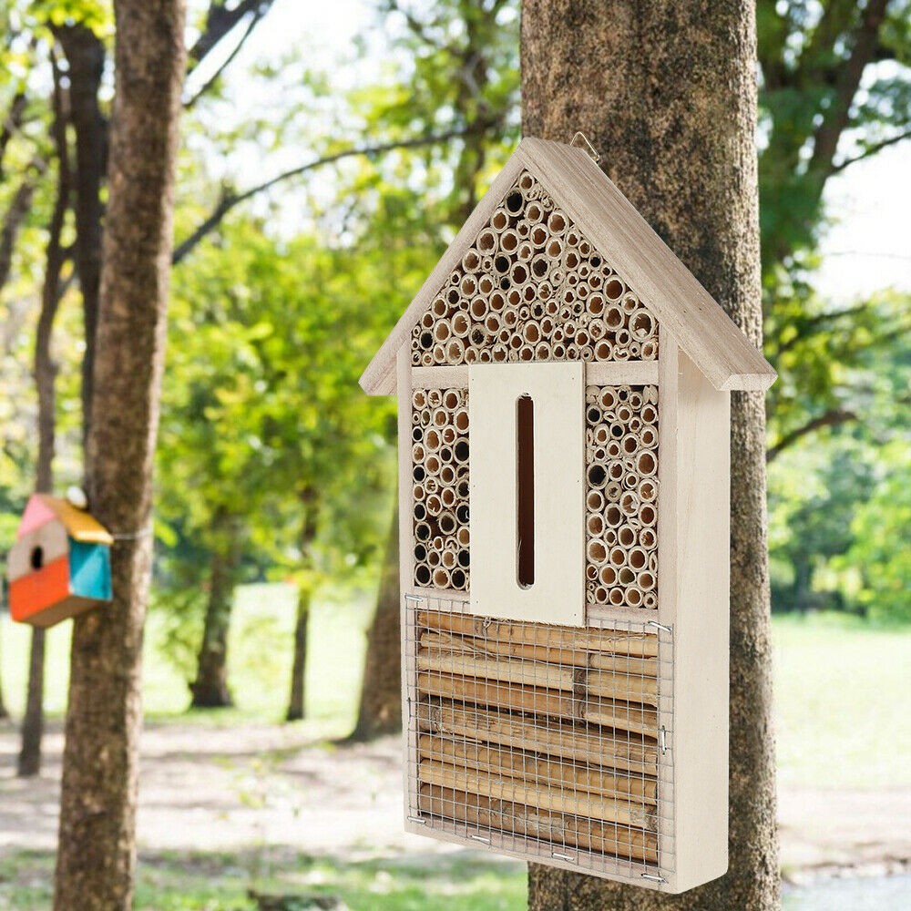 MELODG Natural Butterfly House Nest Bee Insect Hotel Garden Wooden Bug Hang Box Shelter