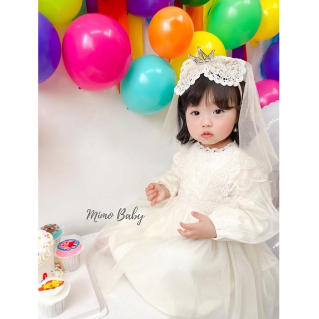 Bờm cô dâu, bờm nơ gắn voan phong cách tiểu thư cho bé gái BD68 Mimo Baby