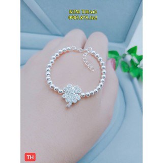 Lắc bạc cho bé - dây bi mặt cỏ 4 lá may mắn