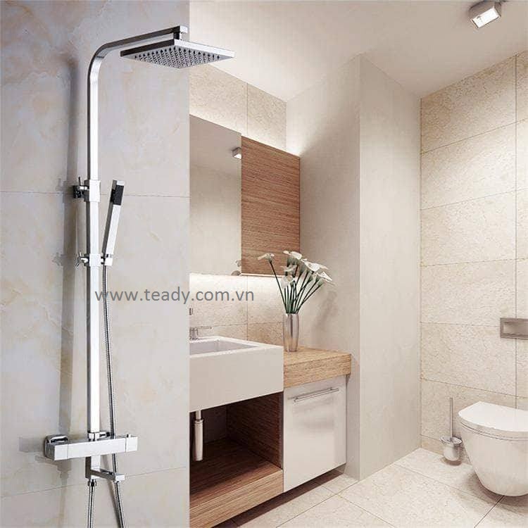 Sen cây tắm đứng nóng lạnh TEADY SC-111 (Thân vuông, Chất liệu inox tráng gương, Công nghệ Hàn Quốc, Bảo Hành 5 Năm)