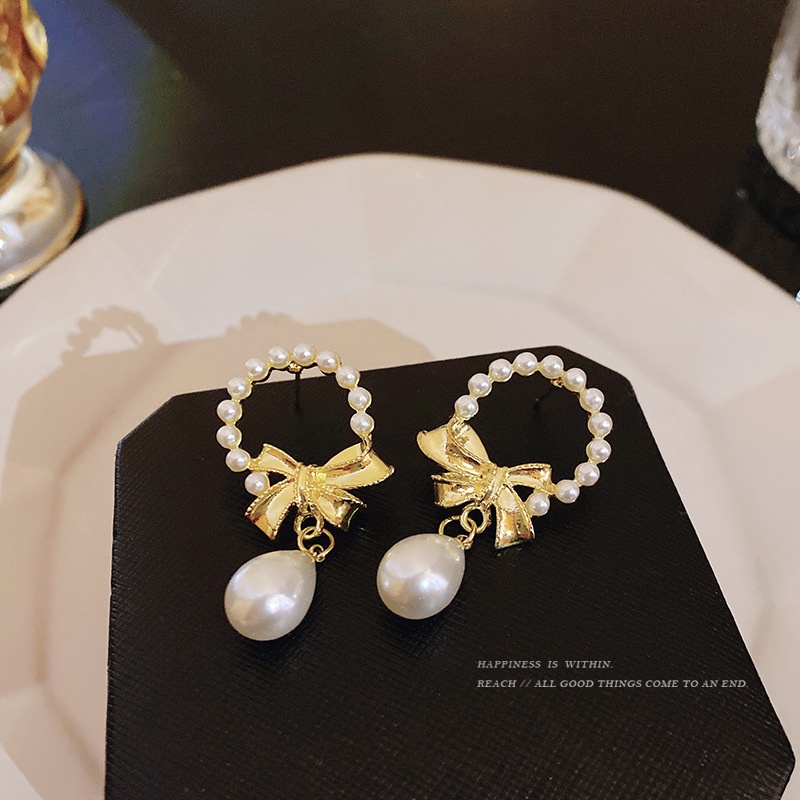 Khuyên Tai Nơ Đính Ngọc Trai Phong Cách Baroque Cổ Điển Kiểu Mới 2022