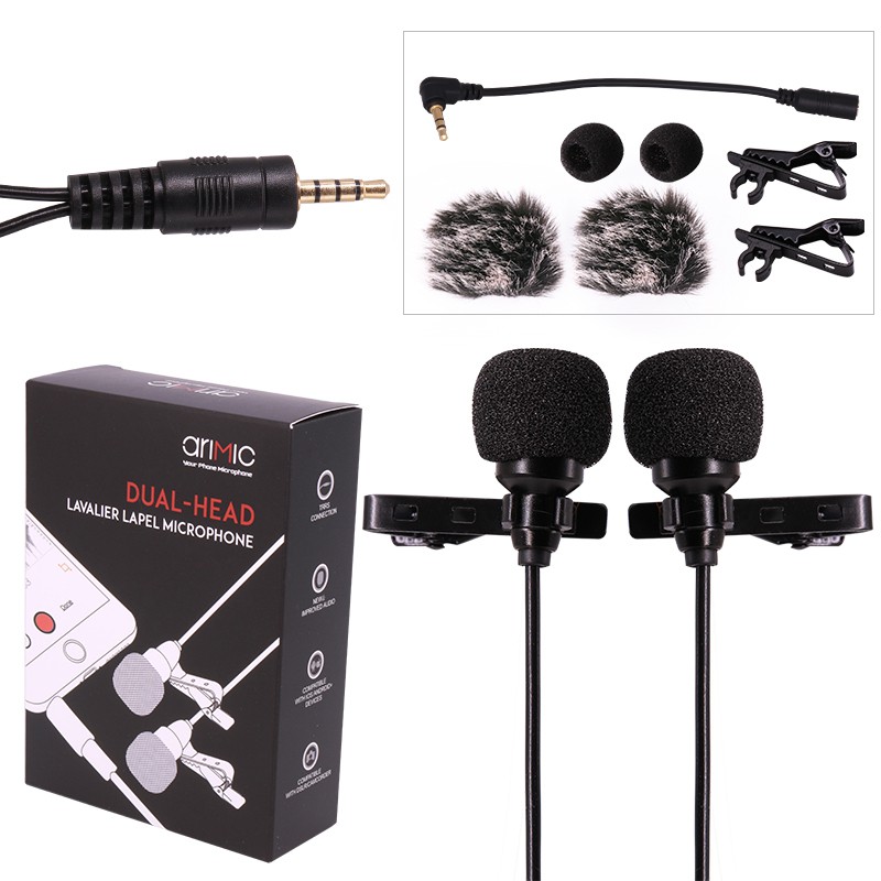 [Mã ELHACE giảm 4% đơn 300K] Micro cài áo 2 đầu mic AriMic Clip-on Dual Lavalier