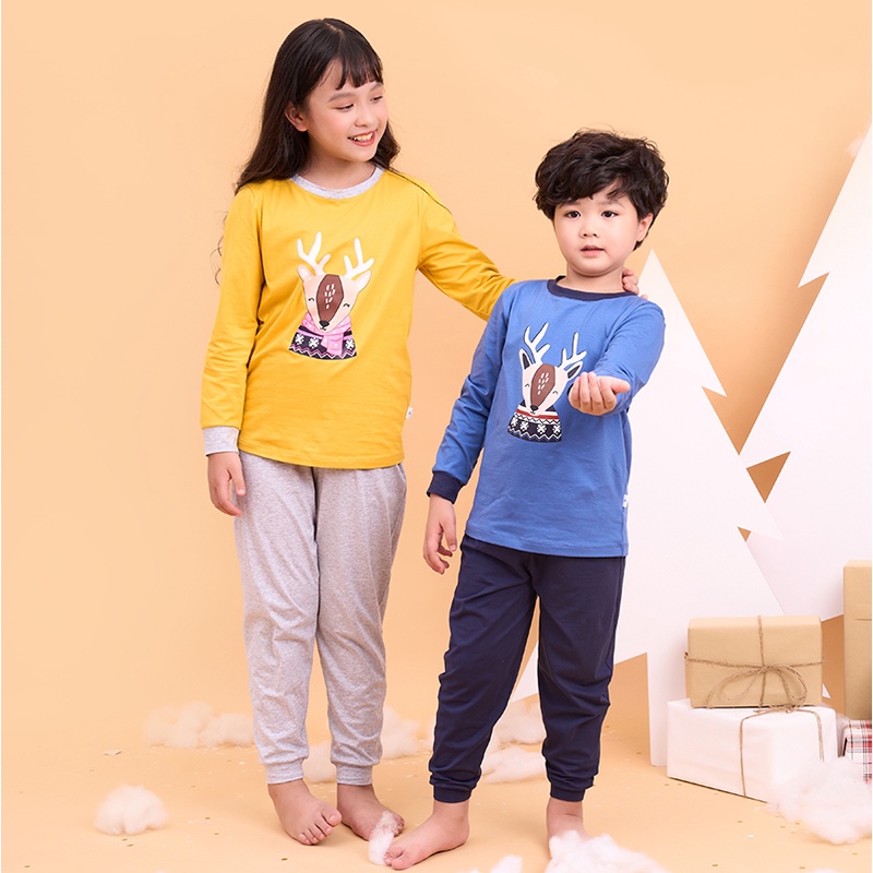 Đồ bộ quần áo thun giáng sinh dài tay cotton mùa Noel thu đông cho bé trai và bé gái Econice Eco2021. Size đại trẻ em