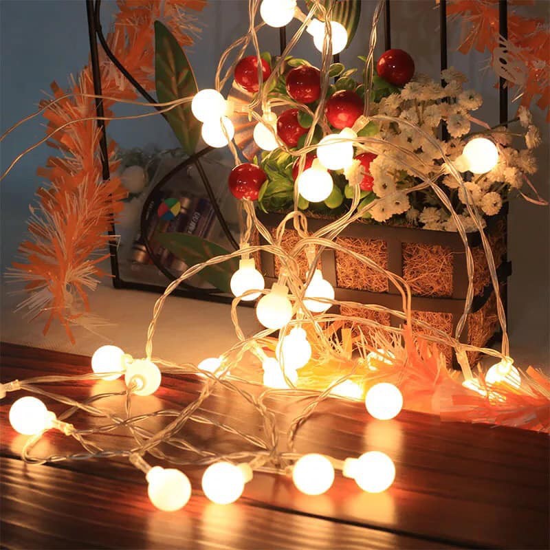 Đèn Led Trang Trí Bong Bóng Tròn 6 mét 40 đèn chạy pin AA