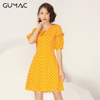 Đầm bi cổ V nơ DA928 GUMAC