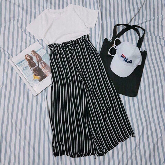 Quần Cullotes cột nơ - Pull cổ tròn