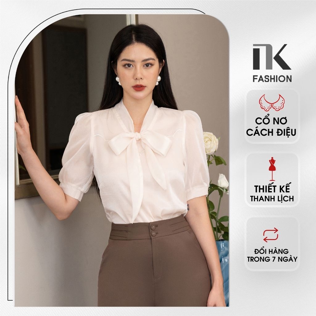 Áo Sơ Mi Thêu Cổ NK Fashion Kết Hợp Thắt Nơ Bản To Nữ Tính, Chất Liệu Vải Cao Cấp Không Nhăn Xù NKSM2201018