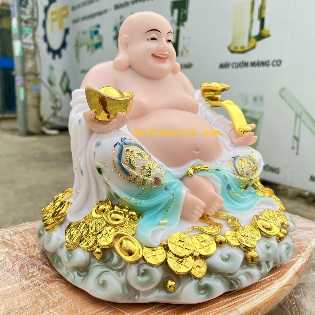 Tượng Phật Di Lạc đá cao 27 cm hàng nhập khẩu Đài Loan thiết kế tinh xảo đẹp mắt- Xanh