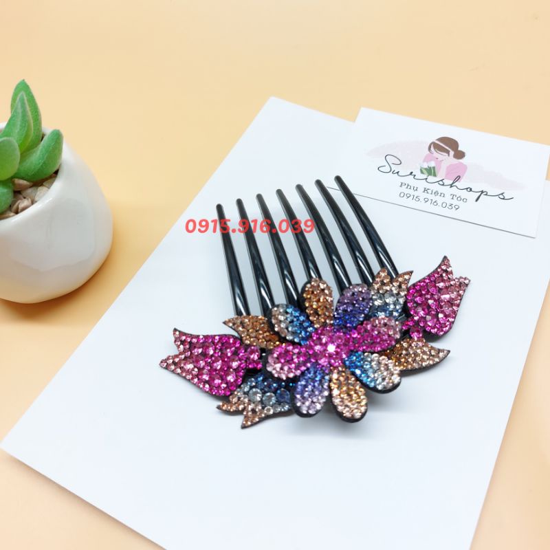 Cài Tóc Búi Đính Đá Hình Hoa Tulip, Kẹp Tóc Búi