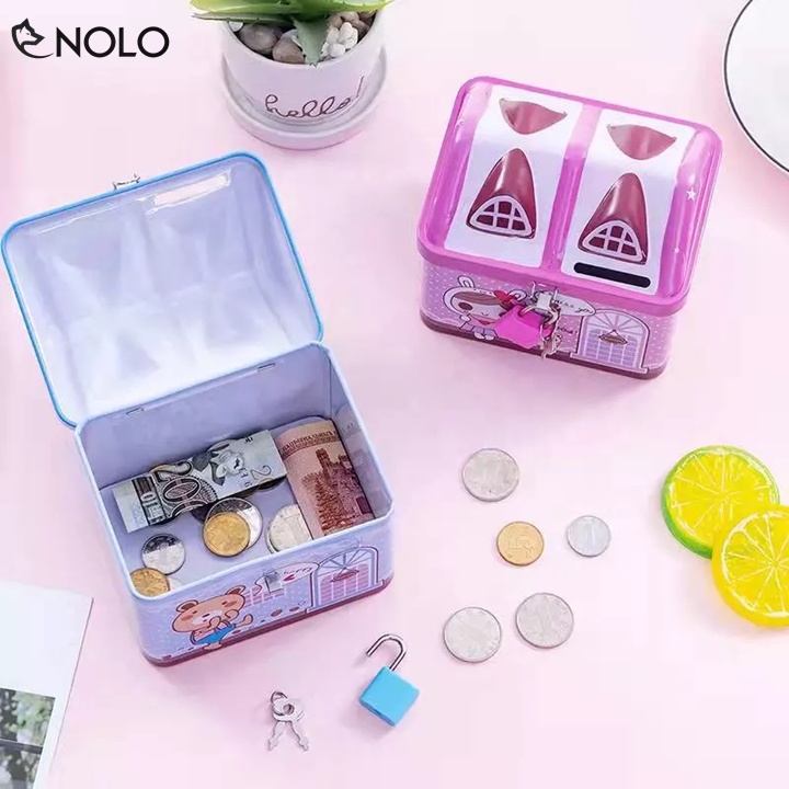 Ống Heo Két Sắt Tiết Kiệm Mini Cho Bé Hình Ngôi Nhà Có Kèm Ổ Khóa Nhỏ Chất Liệu Hợp Kim