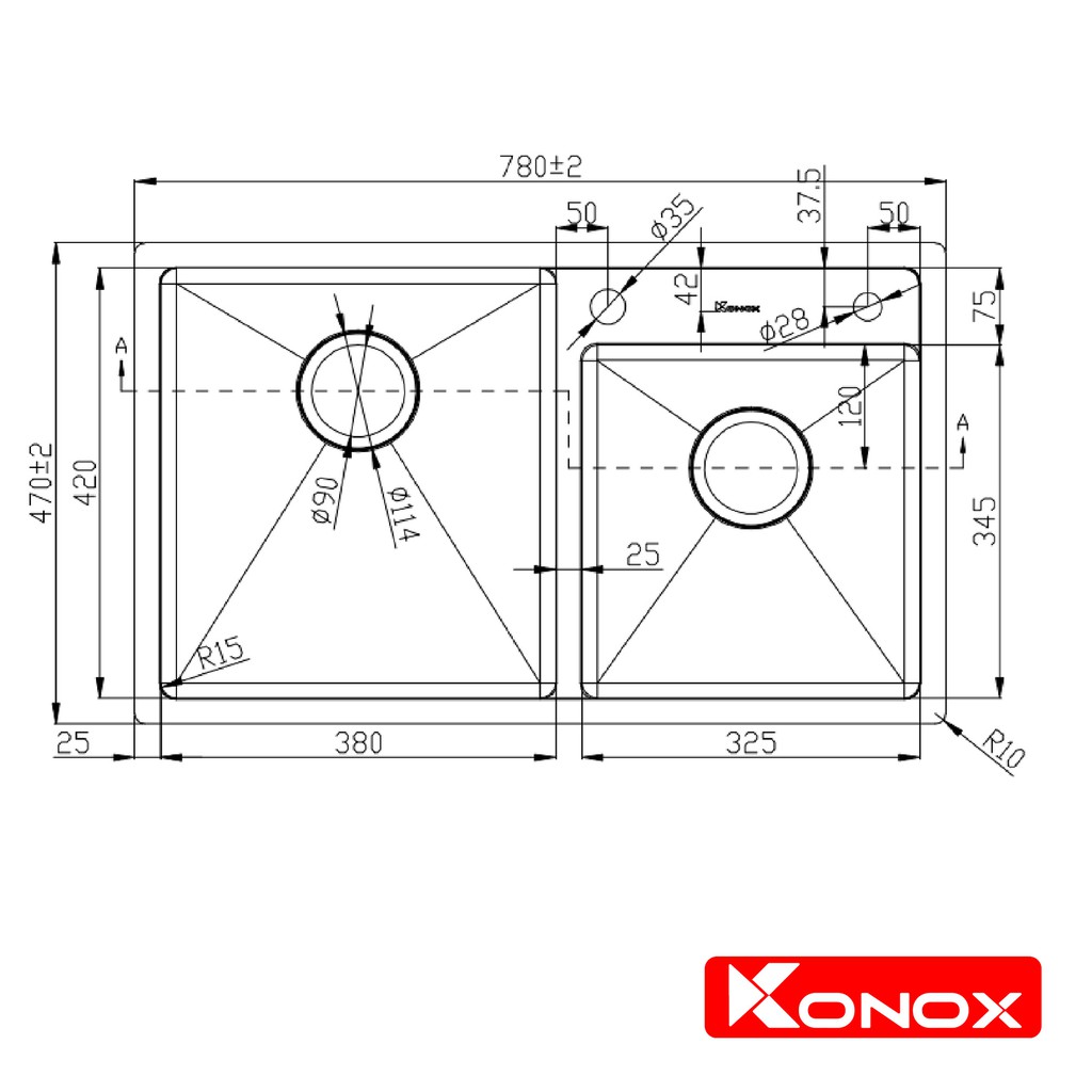 Chậu rửa bát inox 2 hố Konox KN7847DO