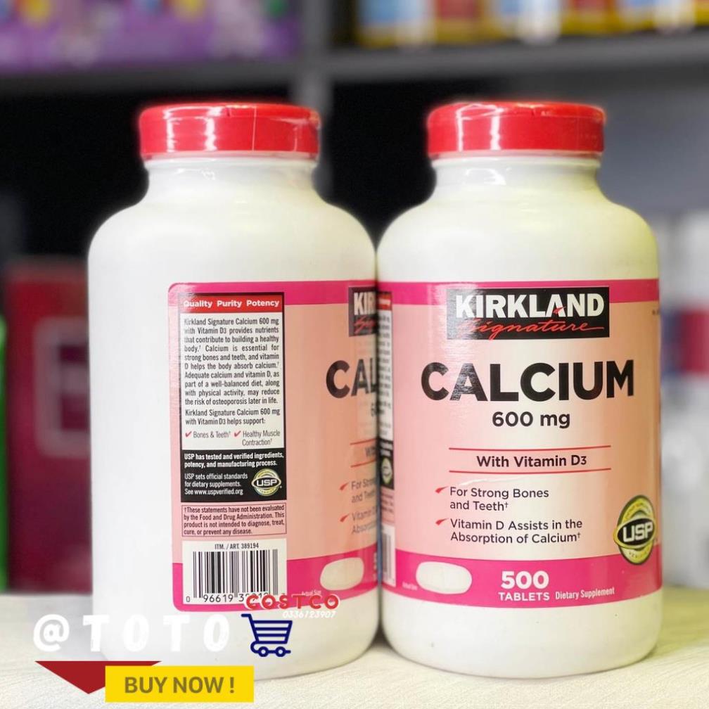 Viên uống bổ sung Canxi Kirkland Calcium 600mg Vitamin D3 Mẫu Mới