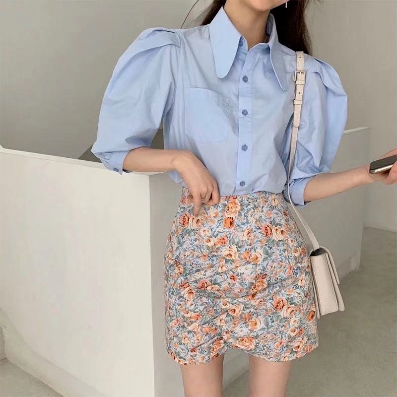 Áo Sơ Mi Ngắn Tay Cổ Búp Bê Phong Cách Cổ Điển Hàn Quốc Cho Nữ