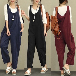 Áo liền quần yếm cotton rộng, dài không tay cho nữ