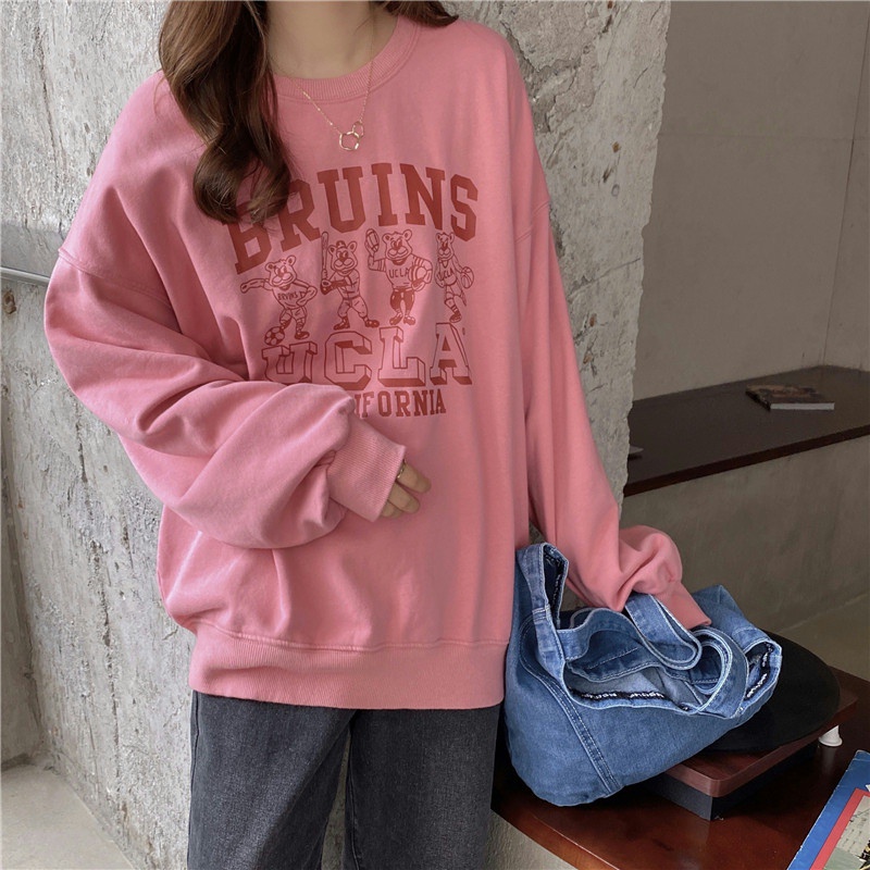 SUXI Áo Sweater Tay Dài Dáng Rộng In Chữ Phong Cách Hàn Quốc Thời Trang Xuân Thu Cho Nữ