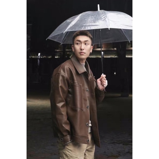 Áo khoác da dáng đứng unisex