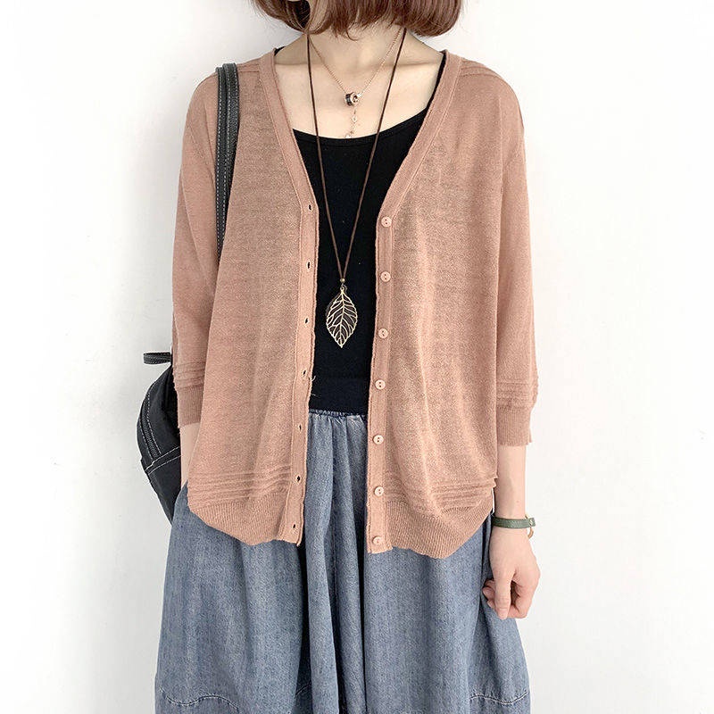 Áo Khoác Cardigan Dệt Kim Mỏng Dáng Rộng Tay Ngắn Thời Trang Mùa Hè 2020 Cho Nữ